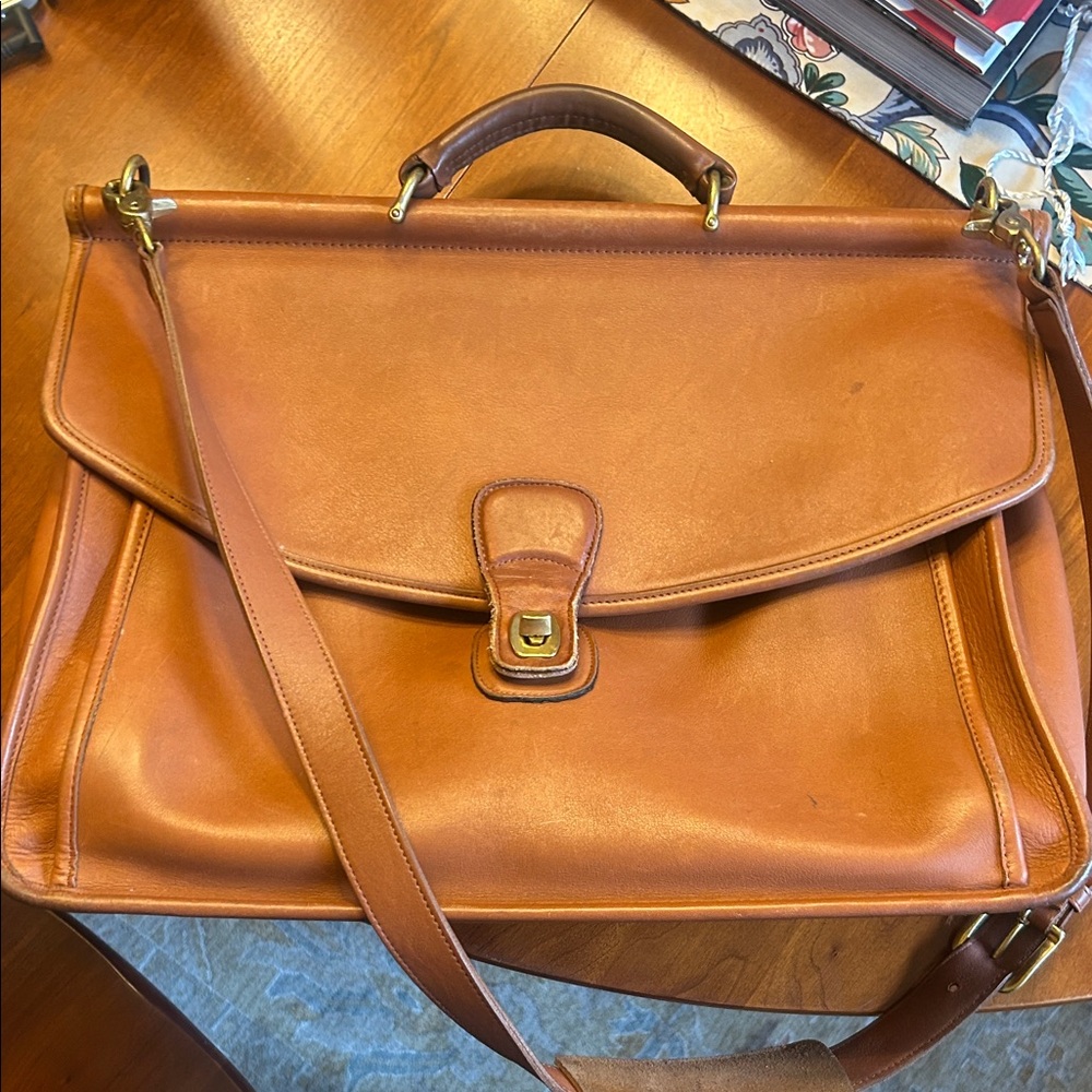 Coach Leather Briefcase Messenger Bag in Tan